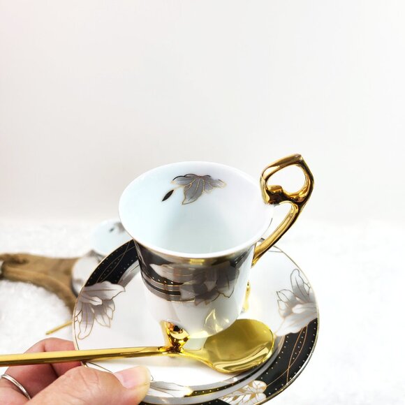 Tea Cup Set  of 3 Porcelain Japan Style Demitasse Tea Cup Set  of 3 - Picture 4 of 6